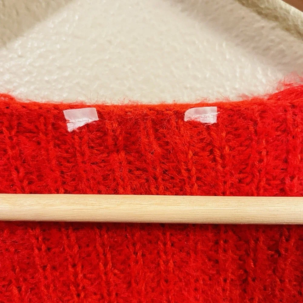No Boundaries Red Sweater Pearl Embellishments Fuzzy Cropped Front Twist Sz‎ XL